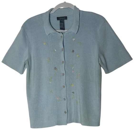 Koret Sweaters - Koret Sweater Top Women's PXL Floral Embroidered Button Up Stretch Short Sleeve